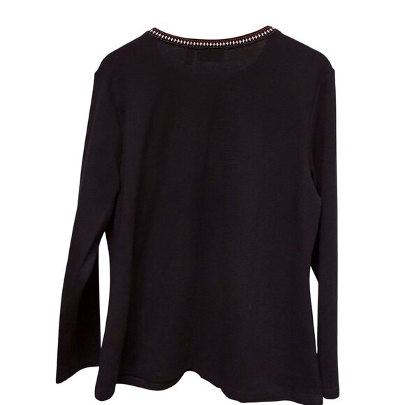 Denim & Co. Embroidered Waffle Knit Top Medium Black Long Sleeve Tee Womens Boho - Picture 6 of 9